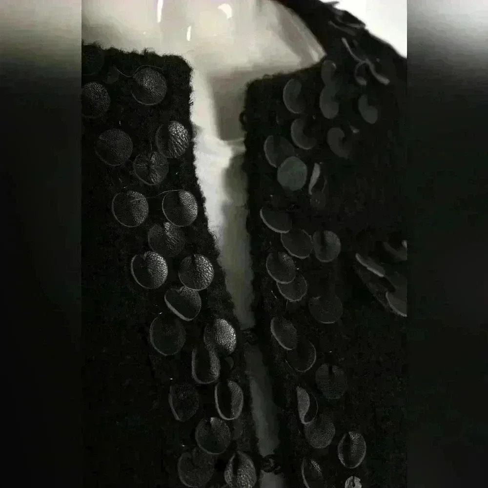 2000s Marc Jacobs Black Persian  Lamb Astrakhan Leather Sequin Jacket 4US Small - Picture 5 of 8